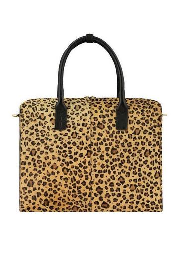 Leopard Print Large Cowhide Leather Grab Bag | BYRBR Camel