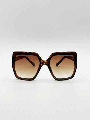 Oversize Cateye Sunglasses with Diamante Detail in Tortoise Brown