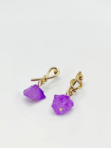 Gold earrings with purple crystal Gold