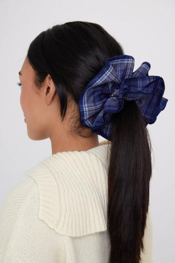 Double Layer Check Scrunchie Navy