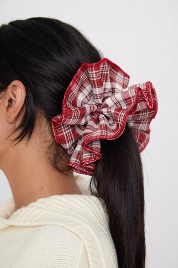 Double Layer Check Scrunchie Red