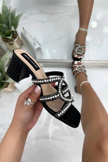 Sparkly Cut Out Block Heels Black