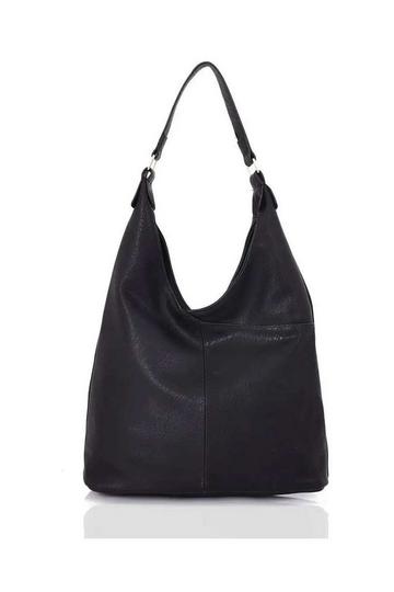 Black Large V Silhouette Slouch PU Leather Tote Bag