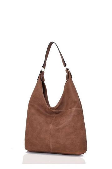 Brown Large V Silhouette Slouch PU Leather Tote Bag