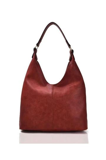 Large V Silhouette Slouch PU Leather Tote Bag Burgundy