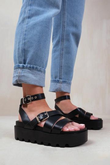 'Layla' Wide Fit Buckle Strap Platform Sandals Black