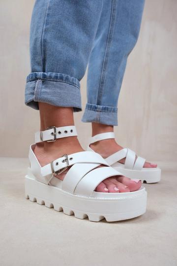 White 'Layla' Wide Fit Buckle Strap Platform Sandals