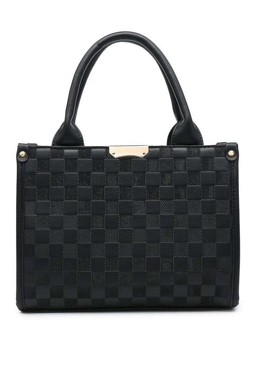 Black Checkered  Pattern Tote  with Detachable  Strap