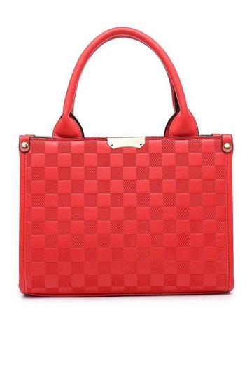 Red Checkered Pattern Tote with Detachable Strap