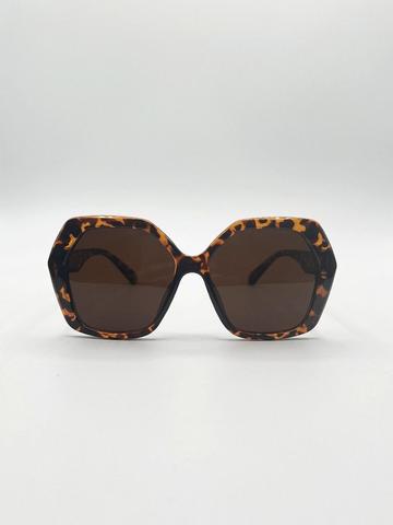 Oversized Rounded Angular Sunglasses in Tortoiseshell Brown