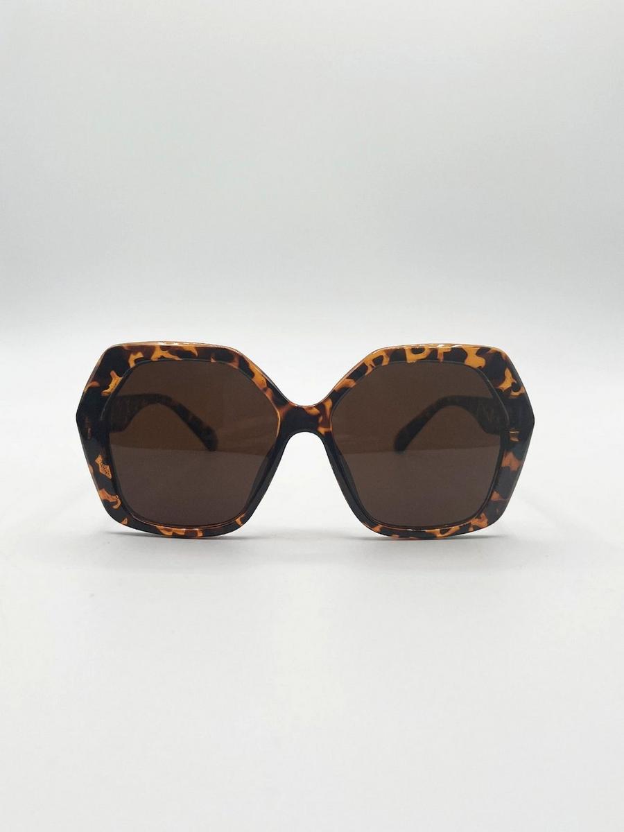 Brown Oversized Rounded Angular Sunglasses in Tortoiseshell