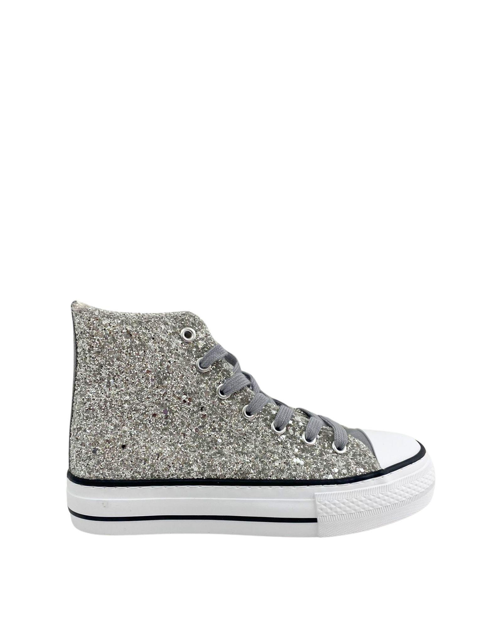 Crystal Glitter High Top Wedge Trainers boohoo UK