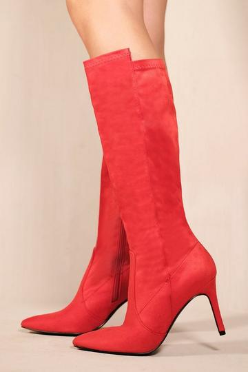 'Marta' Pointed Toe Calf High Boots With Side Zip Red