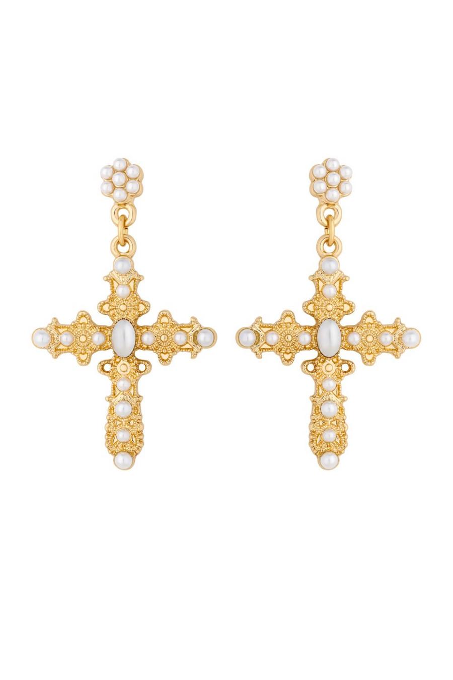 Gold Plated Cross Earrings image number 1