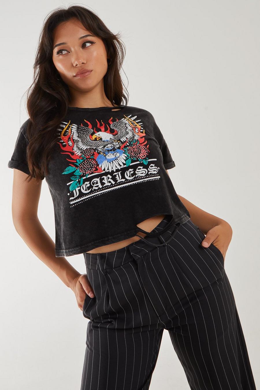 Black Fearless Cropped T-Shirt