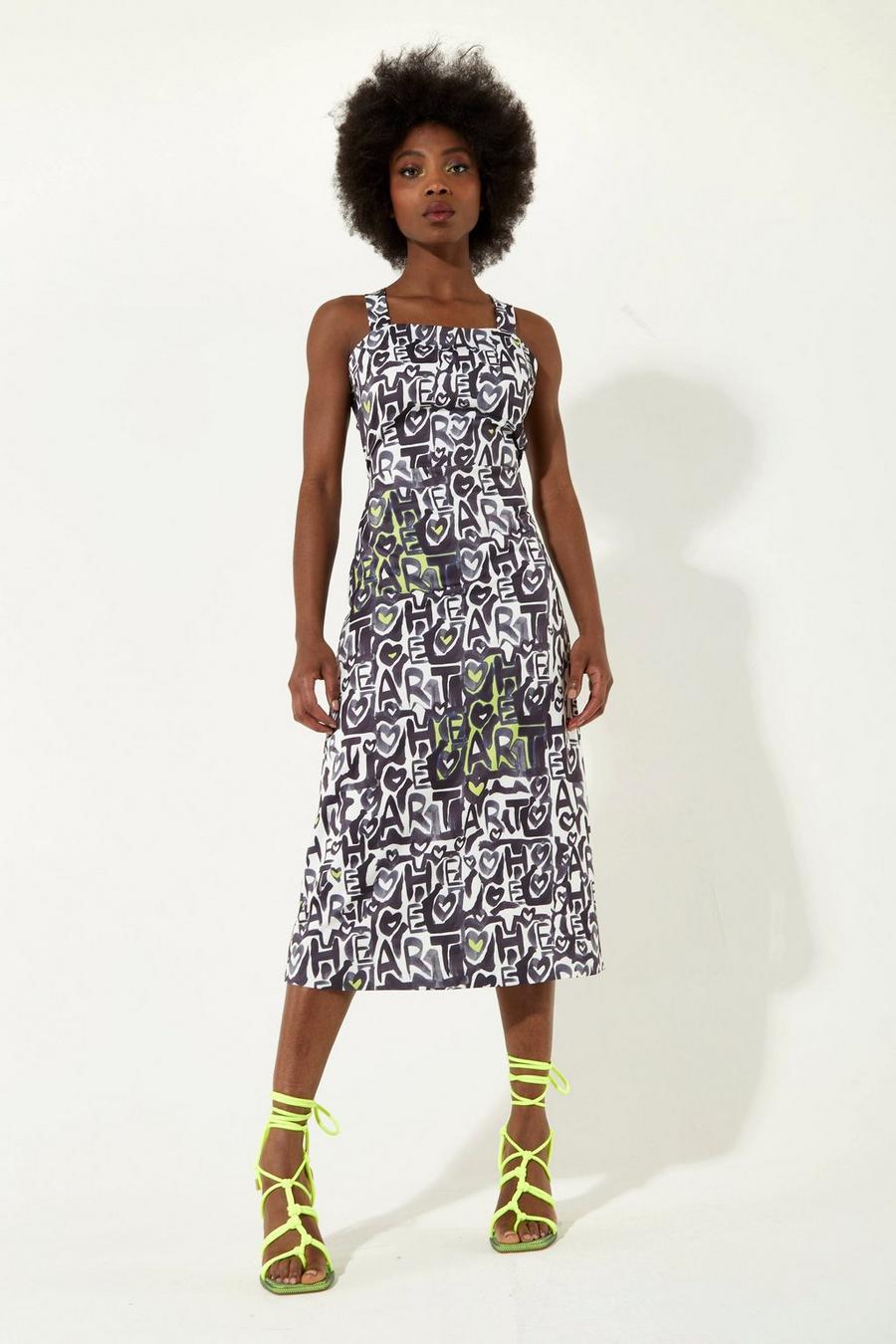 Multi Abstract Print Midi Dress With An Open Crossed Back Detail