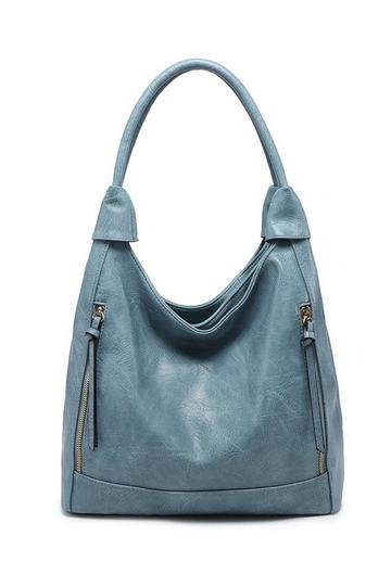 Blue Large Roomy Triple Compartmentes Tote Shoulder Bag With Front Pockets