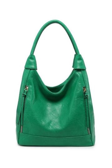 Green Large Roomy Triple Compartmentes Tote Shoulder Bag With Front Pockets