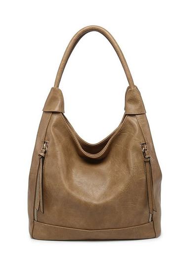 Khaki Large Roomy Triple Compartmentes Tote Shoulder Bag With Front Pockets