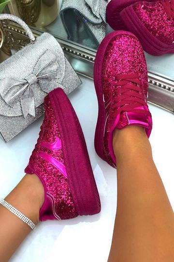 Pink Sparkly Glitter Glow Platform Trainers