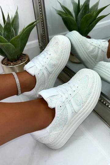 Sparkly Glitter Glow Platform Trainers White