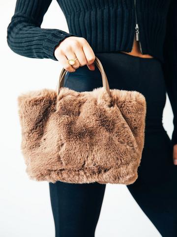 Faux Fur Handbag In Brown Brown