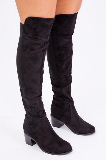 'Britta' Thigh High Mid Heeled Boots True Black