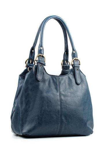 Blue Tri-Compartments Tote Handbag Shoulder Bag with Detachable Strap