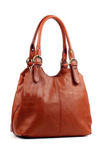 Tri-Compartments Tote Handbag Shoulder Bag with Detachable Strap Brown