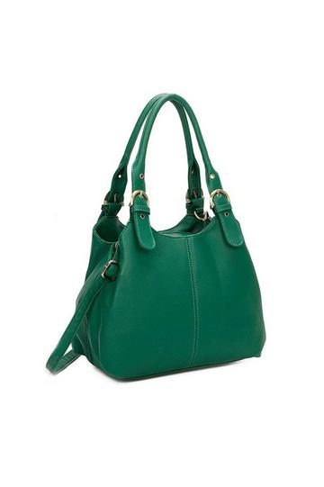 Green Tri-Compartments Tote Handbag Shoulder Bag with Detachable Strap