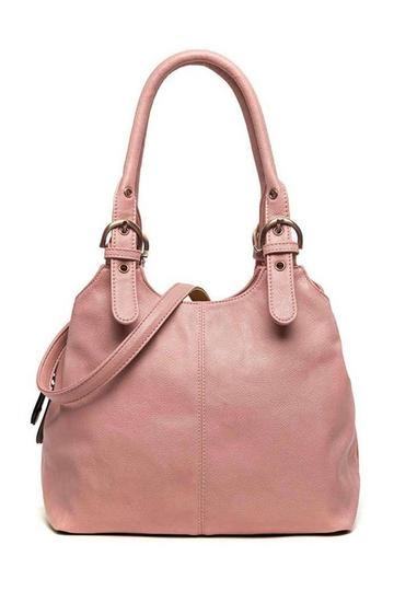 Pink Tri-Compartments Tote Handbag Shoulder Bag with Detachable Strap