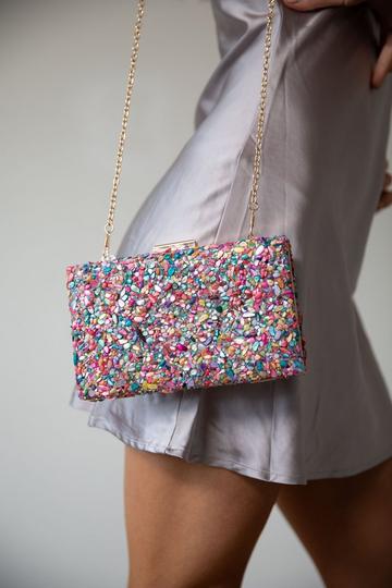 Embellished Square Clutch Bag in Multi Multi