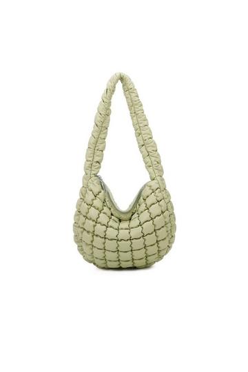 Quilted Puffer Padding Handbag Shoulder Bag Green