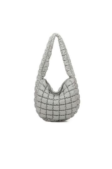 Grey Quilted Puffer Padding Handbag Shoulder Bag