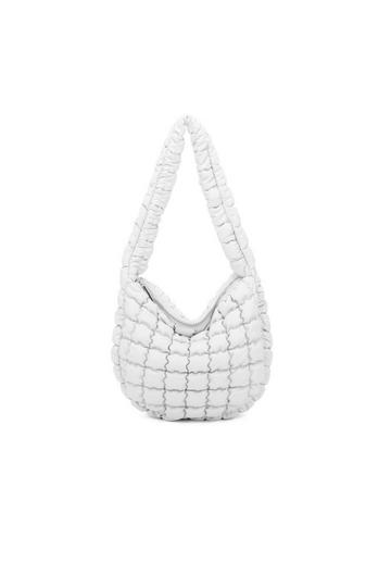 Quilted Puffer Padding Handbag Shoulder Bag White