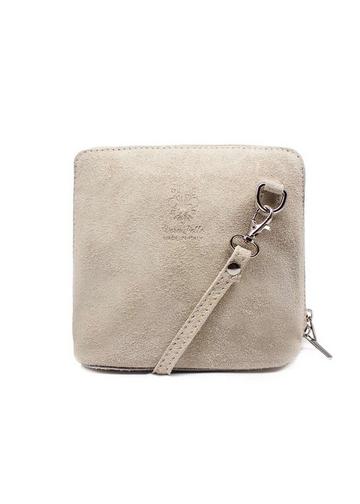 Small Genuine Italian Suede Leather Zip Around Crossbody Bag Beige