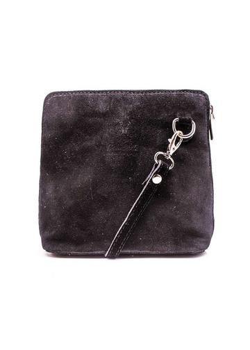 Black Small Genuine Italian Suede Leather Zip Around Crossbody Bag