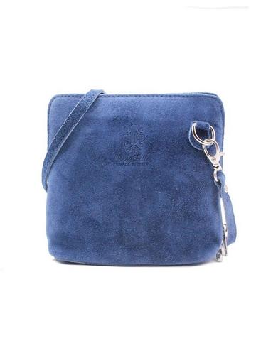 Blue Small Genuine Italian Suede Leather Zip Around Crossbody Bag