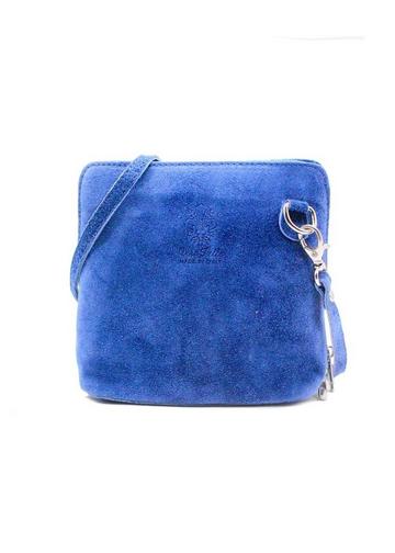 Small Genuine Italian Suede Leather Zip Around Crossbody Bag Bright Blue