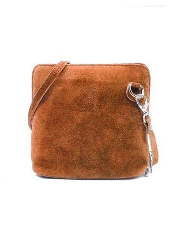 Small Genuine Italian Suede Leather Zip Around Crossbody Bag Brown