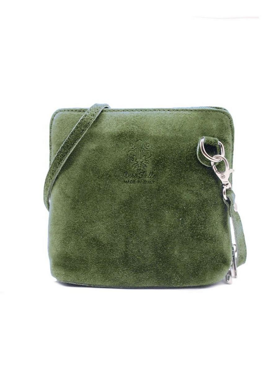Dark green Small Genuine Italian Suede Leather Zip Around Crossbody Bag  image number 1