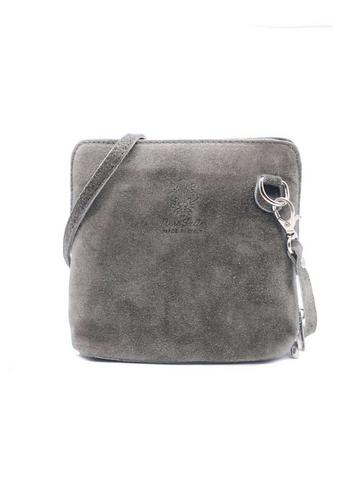 Grey Small Genuine Italian Suede Leather Zip Around Crossbody Bag