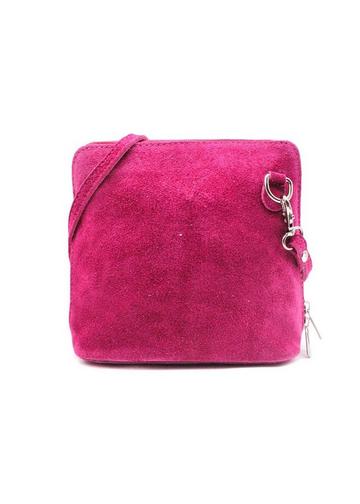 Small Genuine Italian Suede Leather Zip Around Crossbody Bag Fuchsia