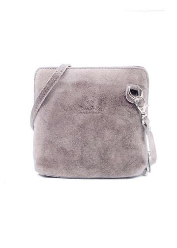 Small Genuine Italian Suede Leather Zip Around Crossbody Bag Light Grey