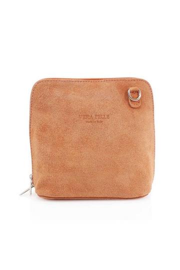 Orange Small Genuine Italian Suede Leather Zip Around Crossbody Bag