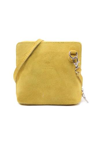 Yellow Small Genuine Italian Suede Leather Zip Around Crossbody Bag