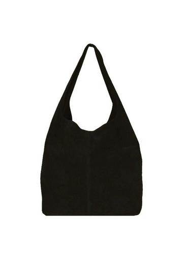 Black Soft Suede Leather Hobo Shoulder Bag | BYIAE Black