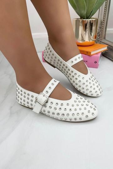 White Studded Ballet Flats