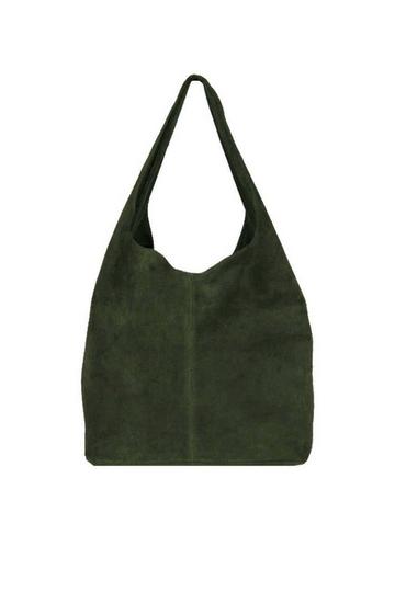 Green Olive Soft Suede Leather Hobo Shoulder Bag | BIAIX