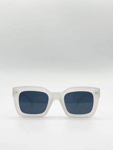 White Oversized Matte Crystal Frame Cateye Sunglasses